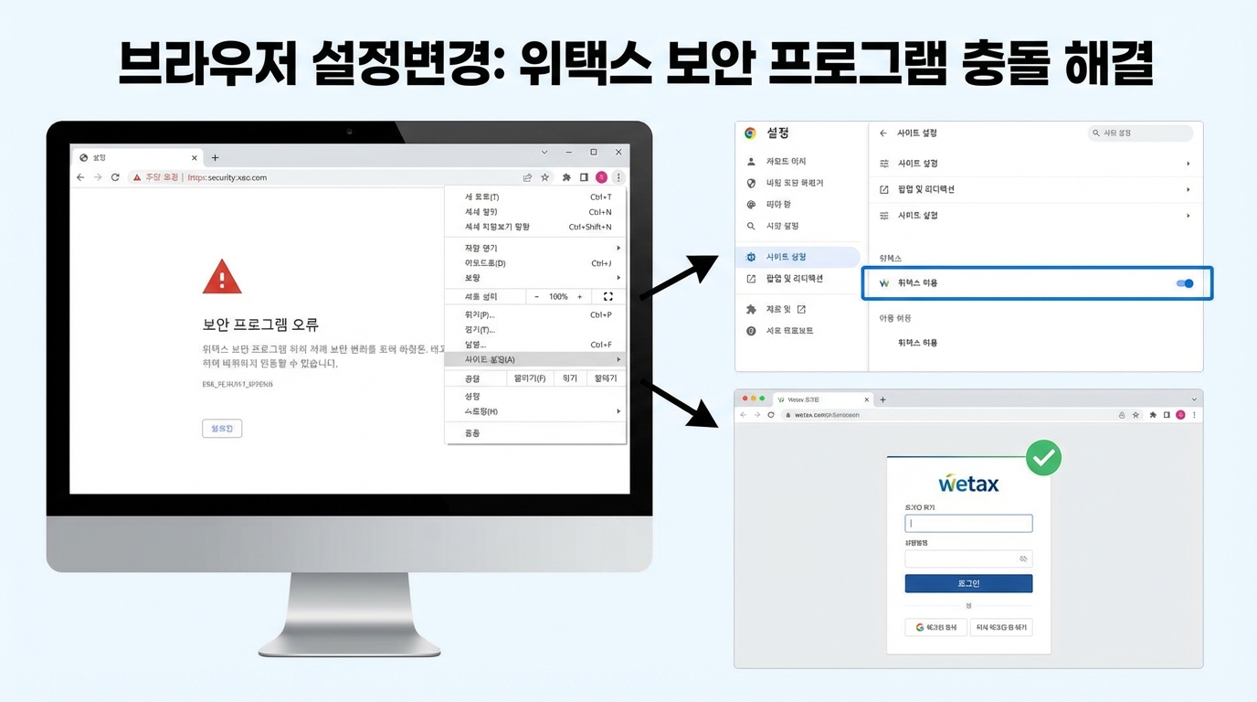 위택스 접속 오류 해결을 위한 브라우저 최적화 이미지