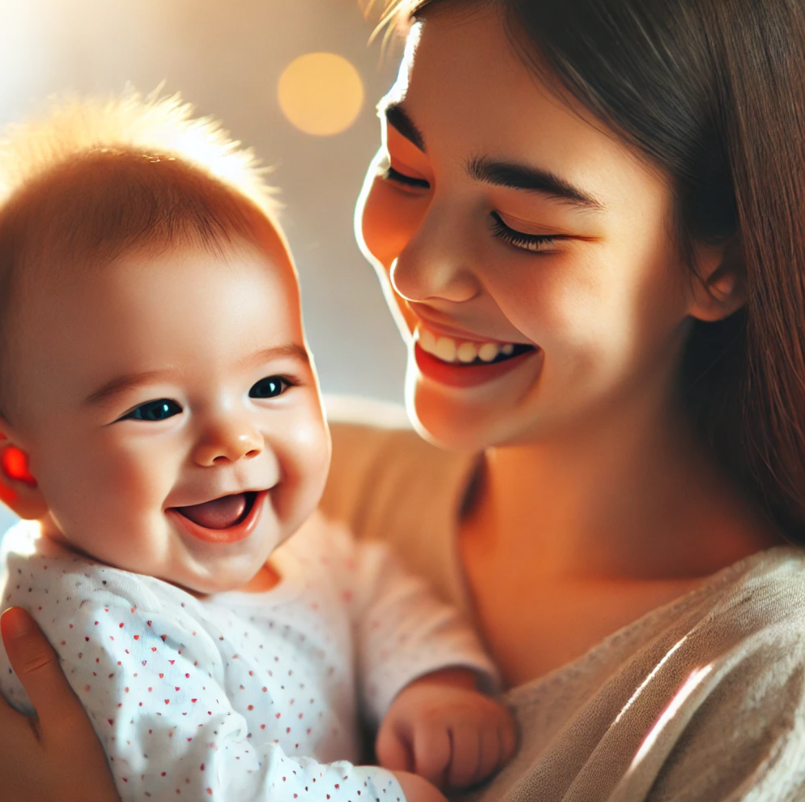 엄마 품에 안겨 환하게 웃는 아기