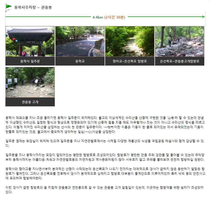 탐방로 구간별 경사도와 난이도를 보여주는 그래프