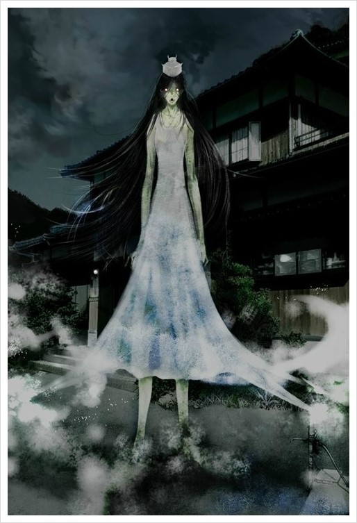 머리가 길고 하얀 옷을 입은 여자 귀신 사진
