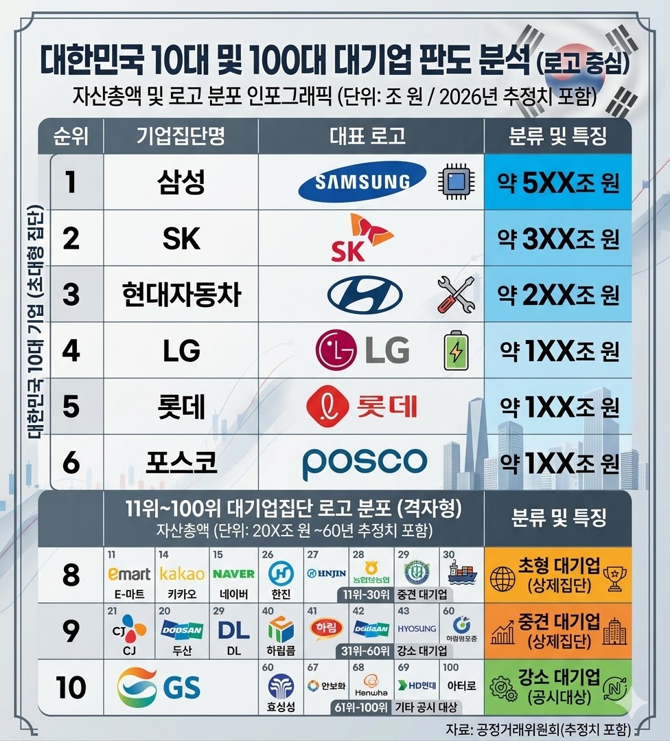 대한민국 10대 기업과 100대 대기업 정리