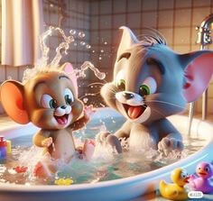 역시-쥐-하면-톰과-제리가-사이좋게-함께-목욕하는-모습