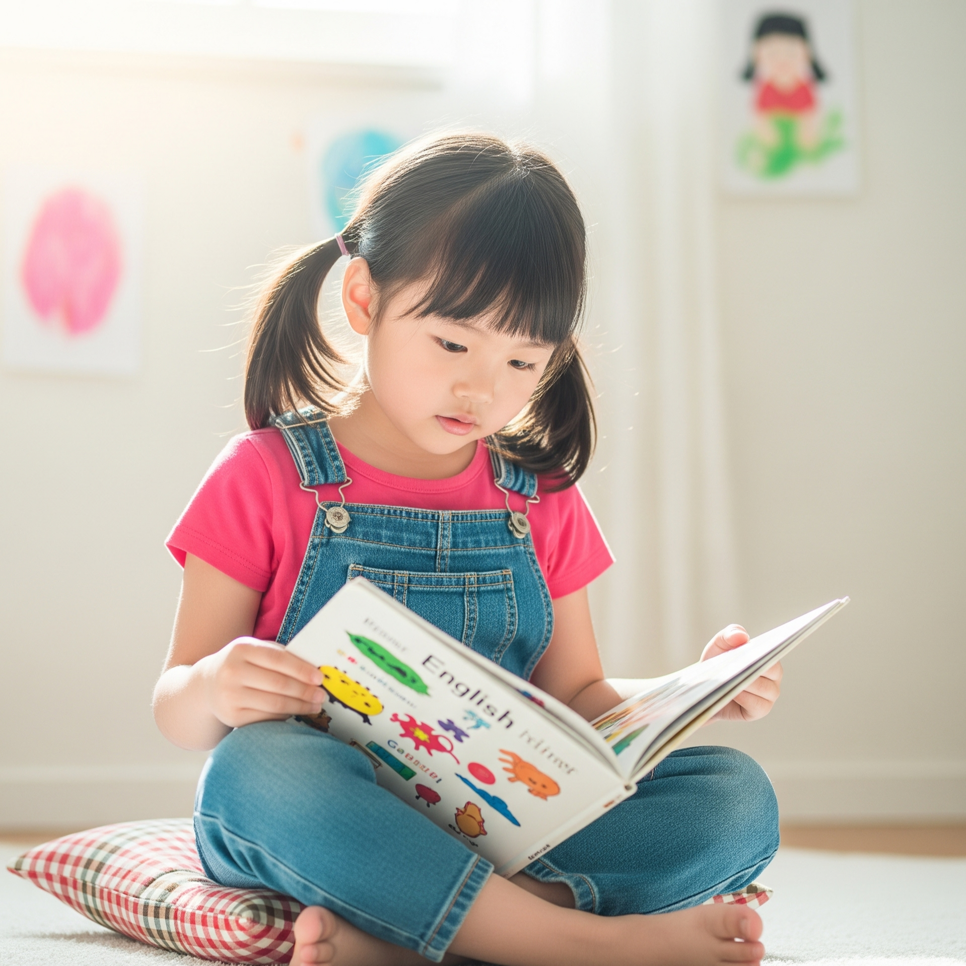 혼자 영어 동화책을 읽는 초등학생