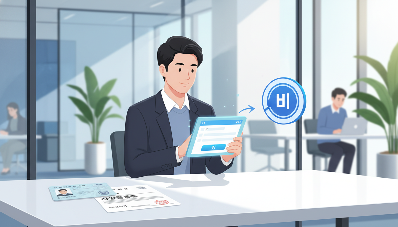 공공기관 차량2부제 면제 비표를 발급받기 위한 온라인 신청 과정을 보여주는 일러스트