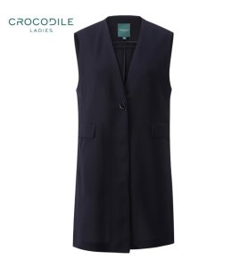 크로커다일레이디 크로커다일 노카라 브이넥 투포켓 롱베스트