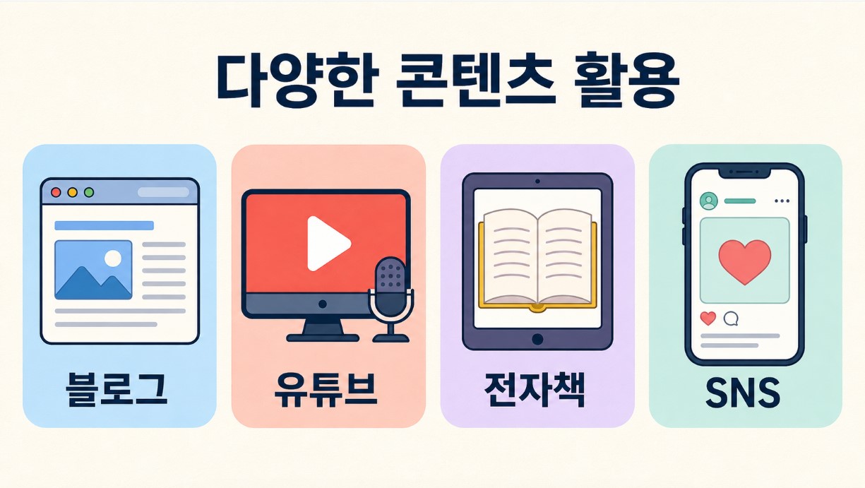 블로그&middot;유튜브&middot;전자책&middot;SNS 콘텐츠 아이콘 이미지