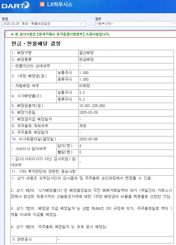 LX하우시스(108670) 2025년 배당일