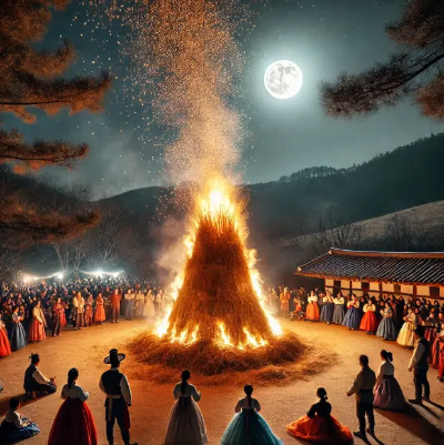 달집-태우기-사람들-밤