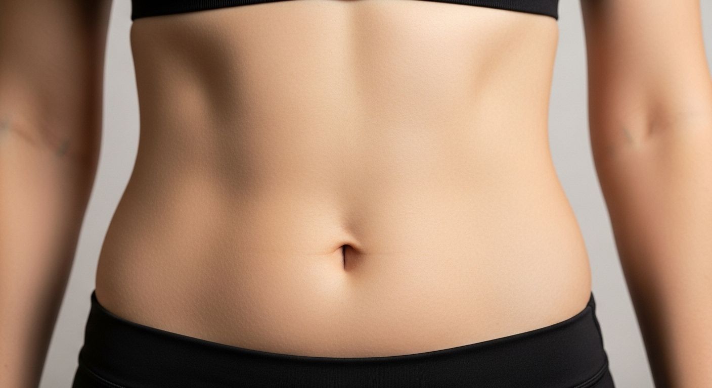 운동 후에도 남은 뱃살을 보여주는 인체 이미지