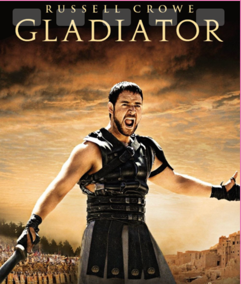 글래디 에이터의 주인공 막시무스가 포효하는 표정으로 비범하게 써있는 포스터