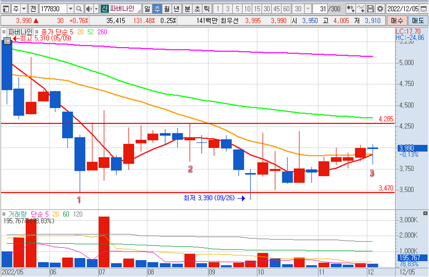 파버나인 12월 9일 주봉 차트