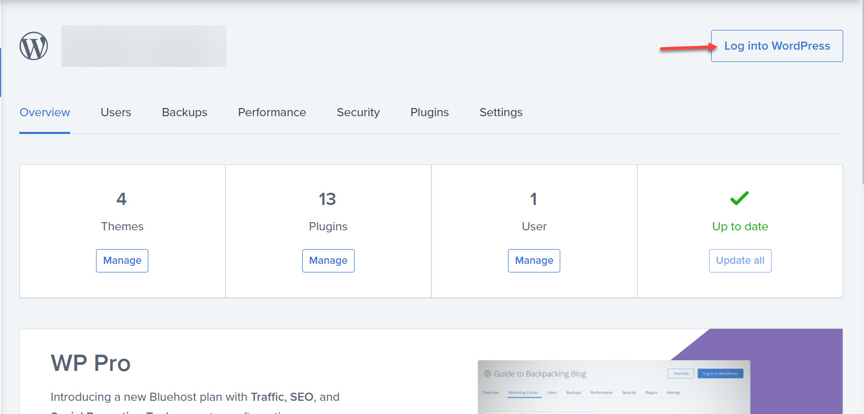 블루호스트 워드프레스 관리 페이지