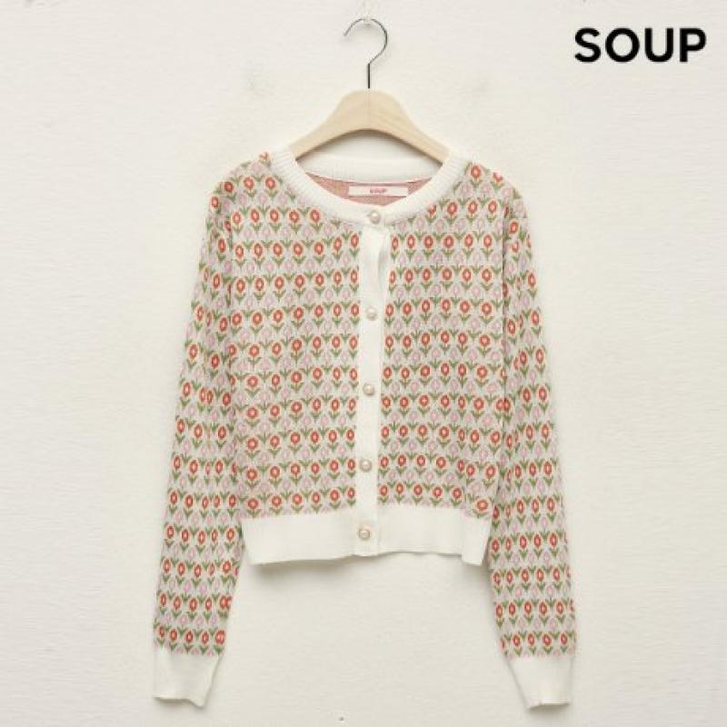 SOUP 숲 라운드 플라워 버튼업 니트 가디건 S22GD04