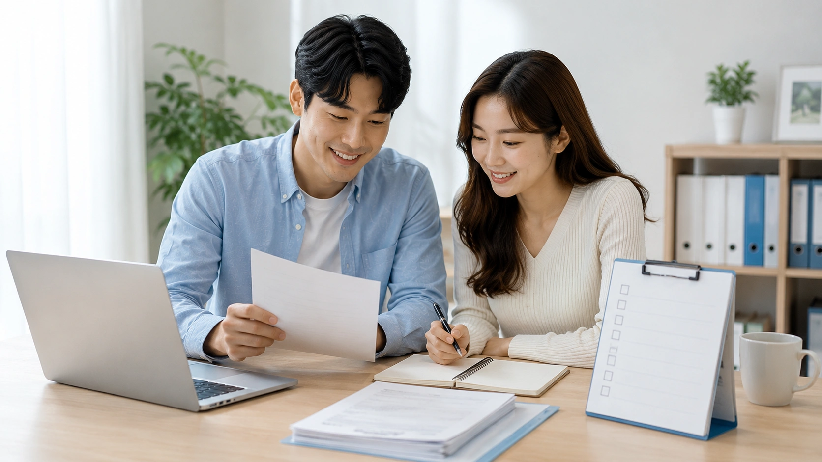 대출 신청 서류를 준비하는 신혼부부