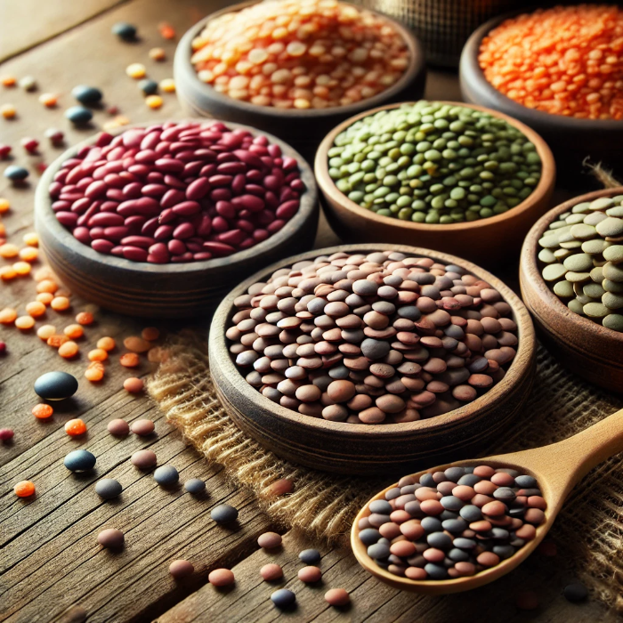 렌틸콩 종류와 효능 글 썸네일 - 그린, 레드, 블랙, 브라운 렌틸 콩이 있는 이미지