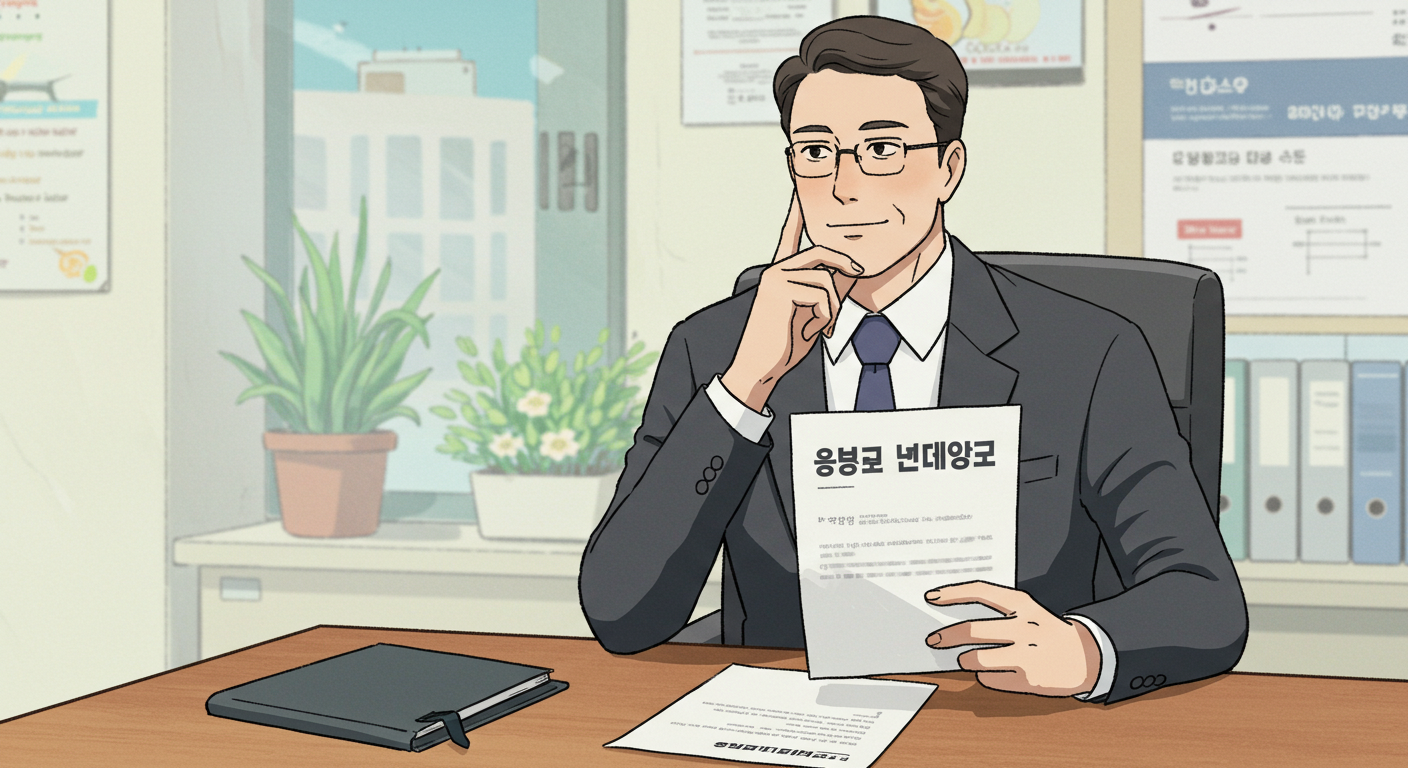 40~50대 남성이 암보험을 비교하는 모습