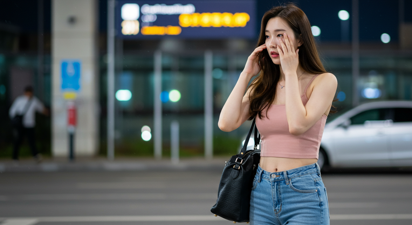 공항을 나오는 미녀