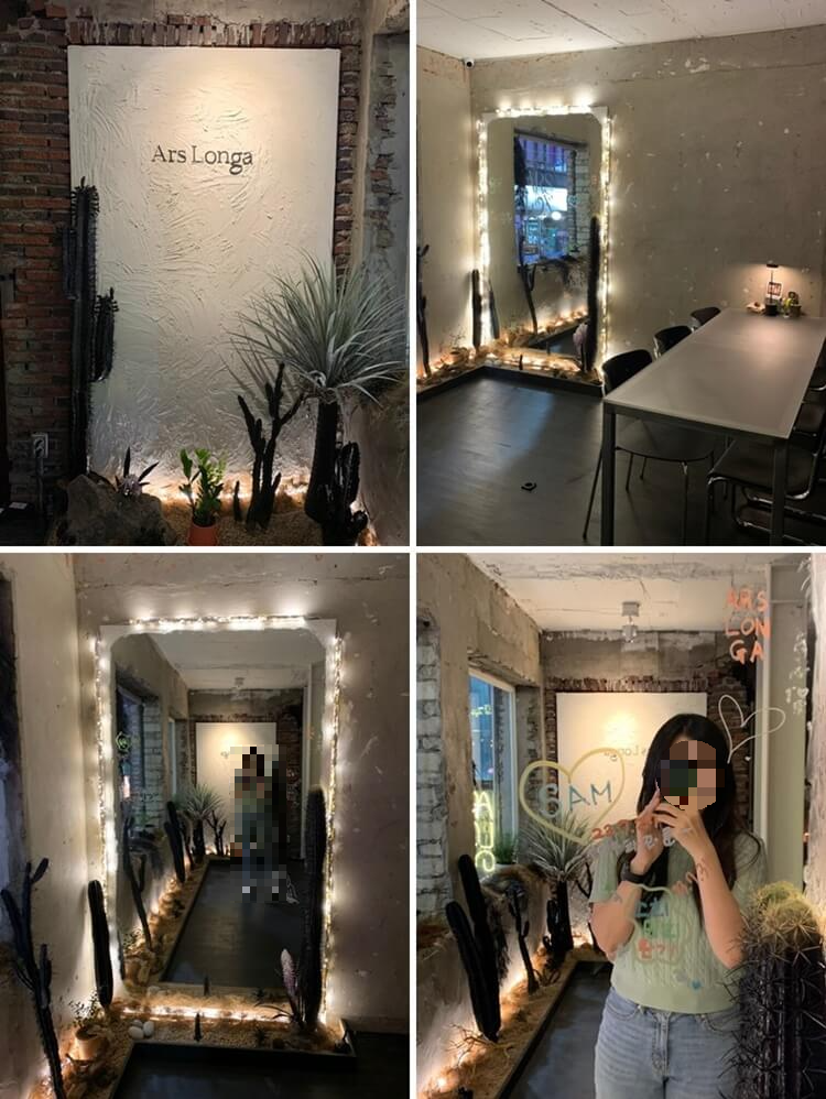 전신 거울에 마카로 꾸미고 찍은 사진