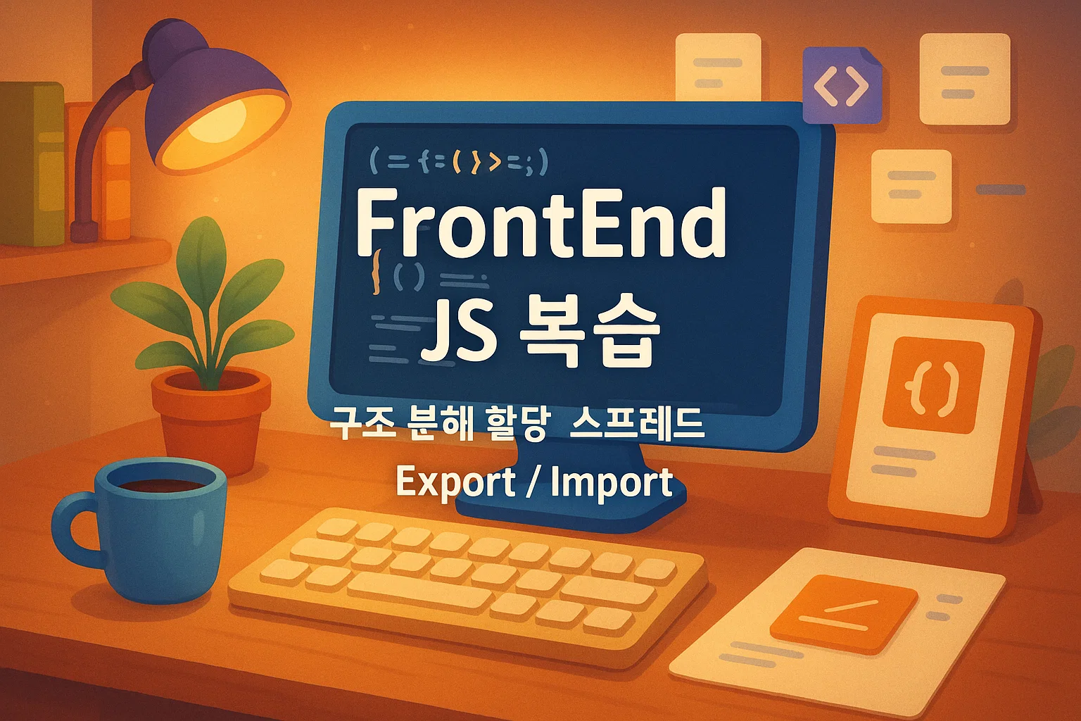 (12.08) FrontEnd - JS 복습, arrow 함수 심화, 구조 분해 할당, 스프레드, Export / Import 포스트 썸네일