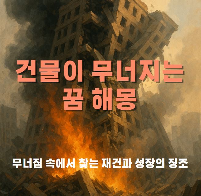 건물이 무너지고 불이타고 연기가 나고있는 그림