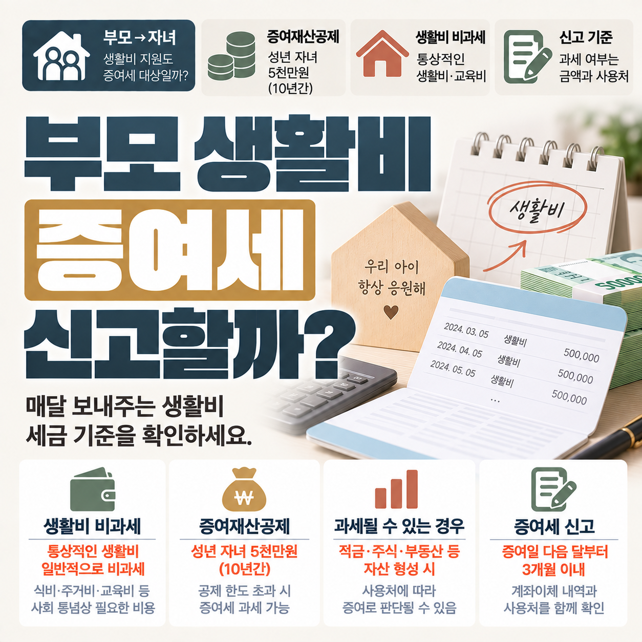 부모에게 받은 생활비가 증여세 비과세인지 신고 대상인지 판단하는 기준