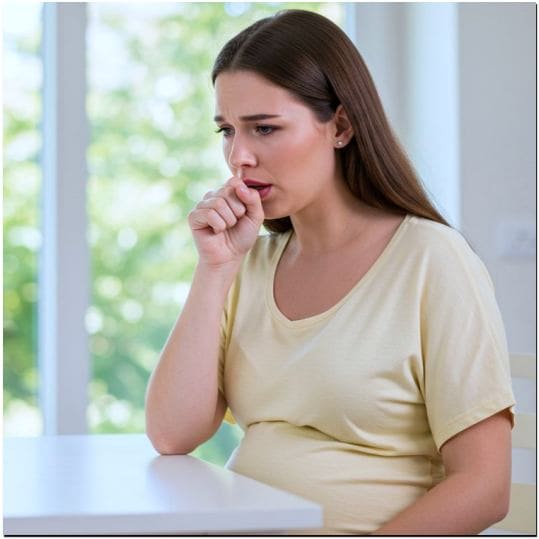 감기에 걸린 임산부, 기침하는 임산부 사진