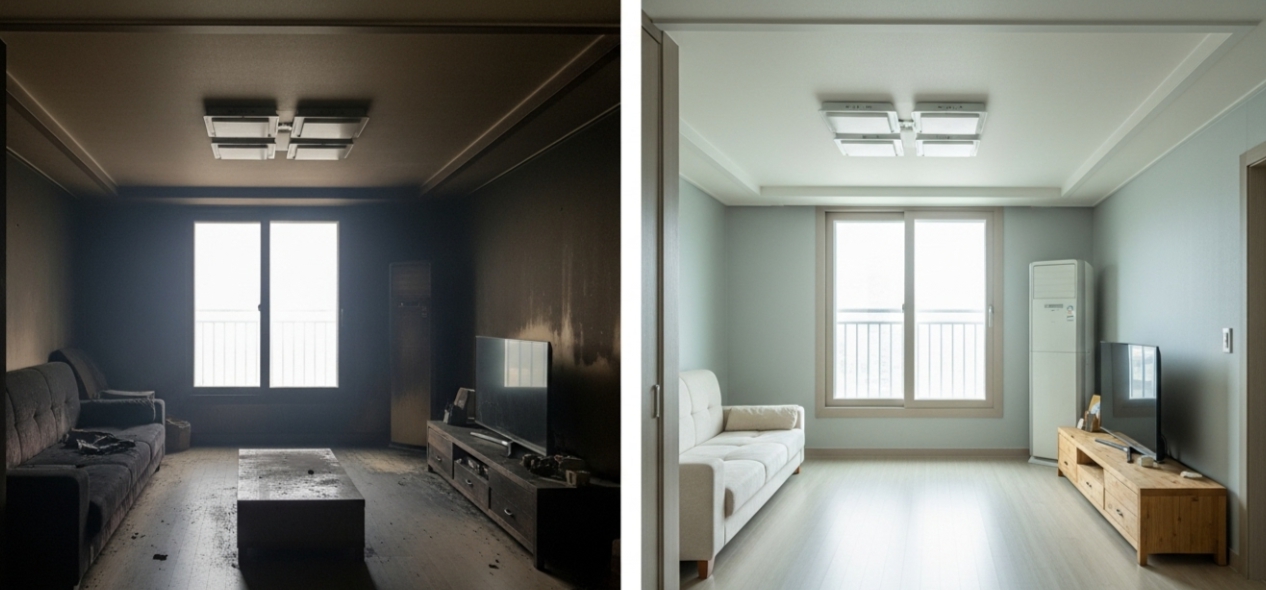 화재 후 인테리어 복구 전후