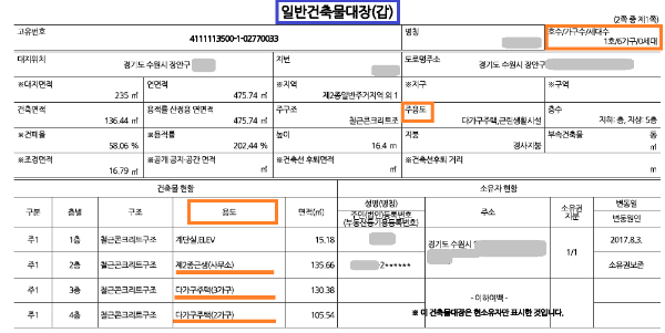일반건축물 용도 및 가구수 확인하기