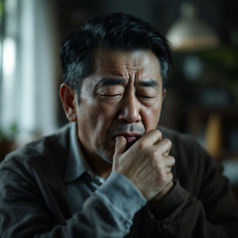 기침하고 숨 가쁜 중년 남성