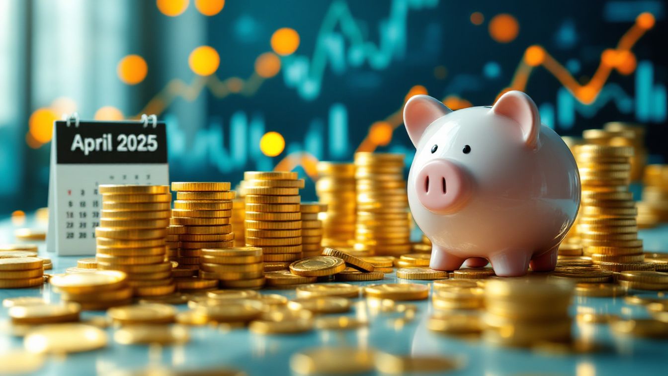 2025년 4월 고금리 예적금 정보와 안전한 금융상품을 상징하는 돼지 저금통과 금화 이미지