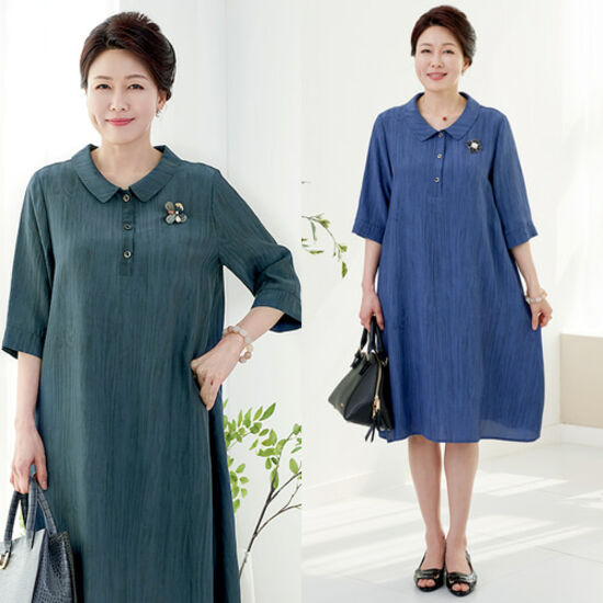 엄마옷 로즈맘 카라물나염인견원피스 풍기인견원단