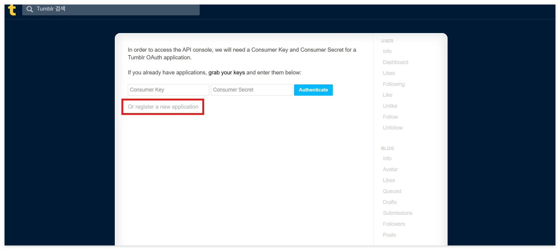 텀블러 API 발급