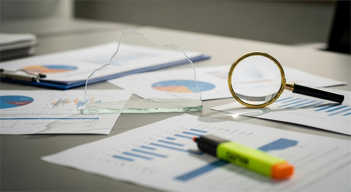 유리기판 투자 리스크를 점검하는 상징적 책상 장면 