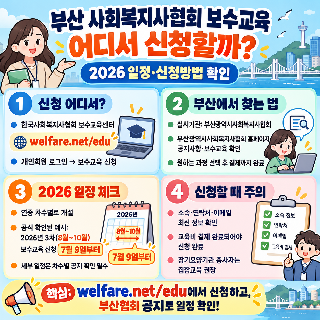 부산 사회복지사협회 보수교육 어디서 신청할까? 2026 일정·신청방법 확인