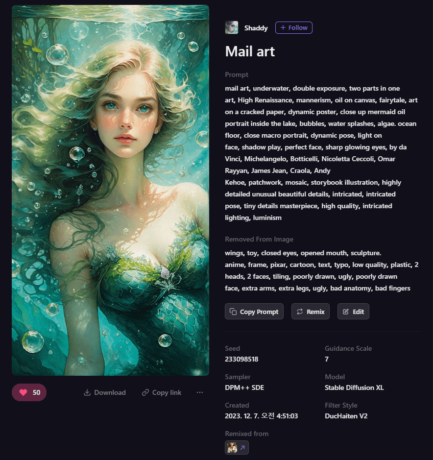 Playground AI 그림 - 청초한 인어