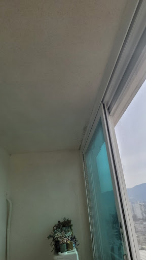 겨울철 결로로 곰팡이가 발생한 아파트 베란다 천장 모서리