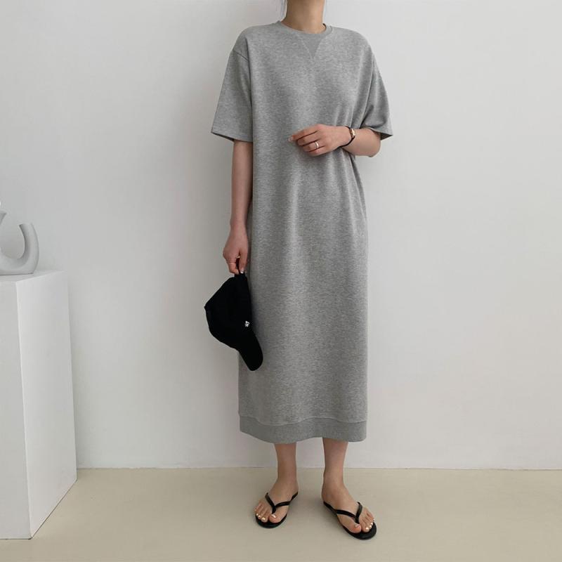 맨투맨 원피스 봄 빅사이즈 부드러운 면 반팔 롱 원피스 여름