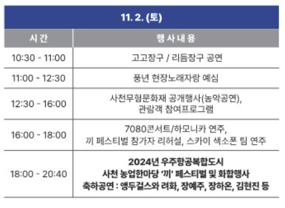 2024 사천시 농업한마당축제 일정 및 축하공연 초대가수