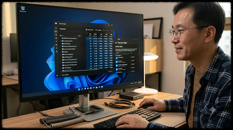원인 프로그램을 정리한 후 WMI Provider Host의 CPU 사용량이 정상으로 낮아진 모습