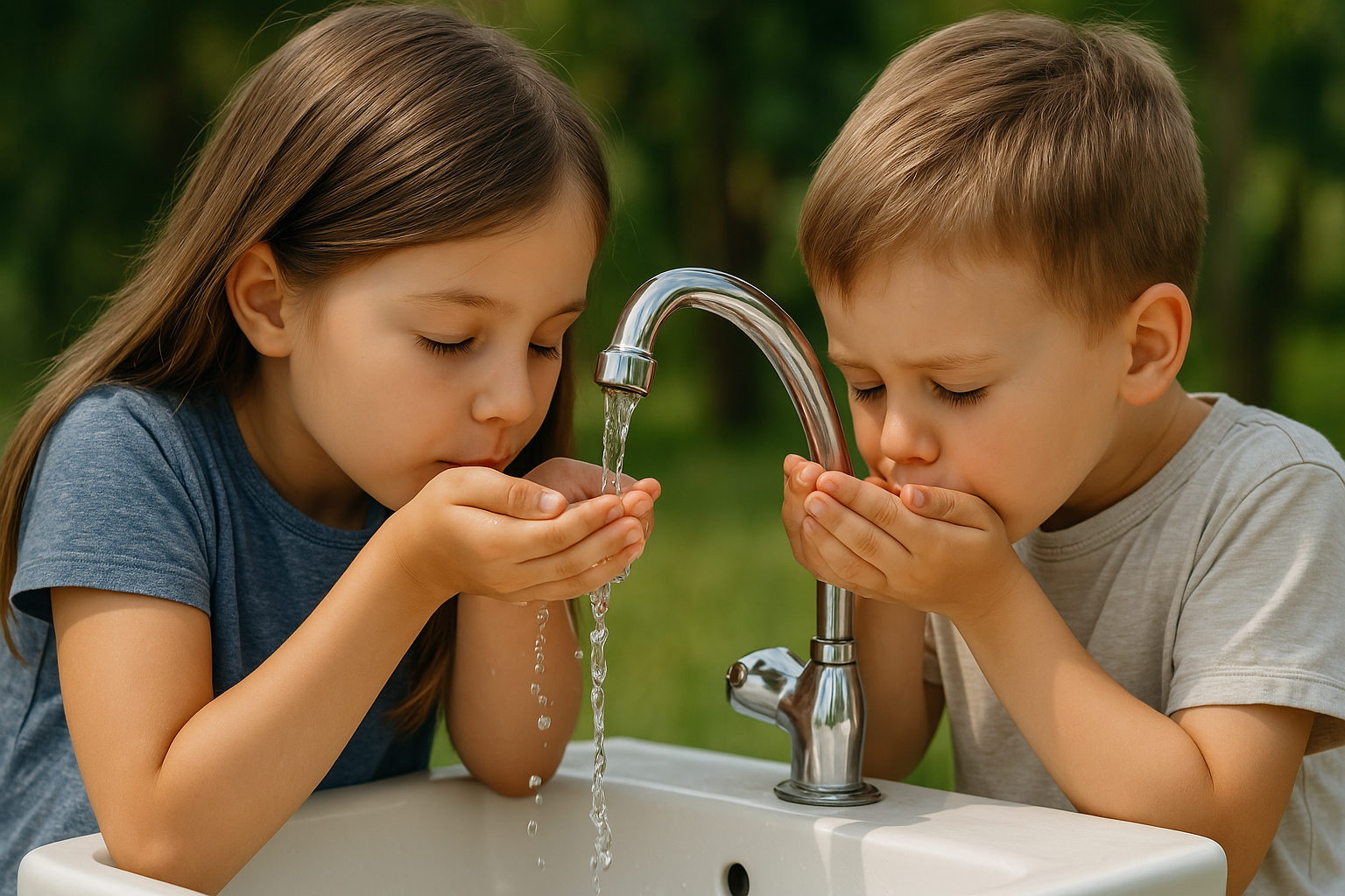 수돗물을 마시고 있는 아이들(Ai 생성이미지)