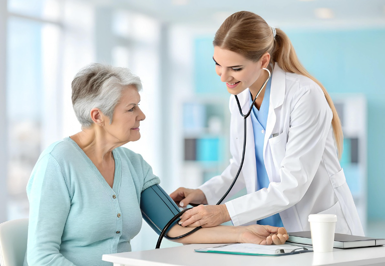 의사와 혈압재는 노인