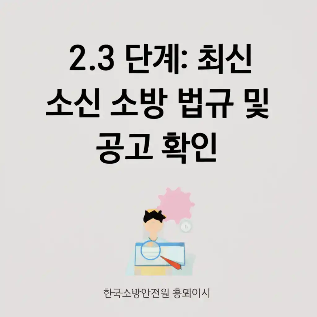 한국소방안전원 홈페이지에서 최신 소방 법규와 공고를 찾아보는 화면.