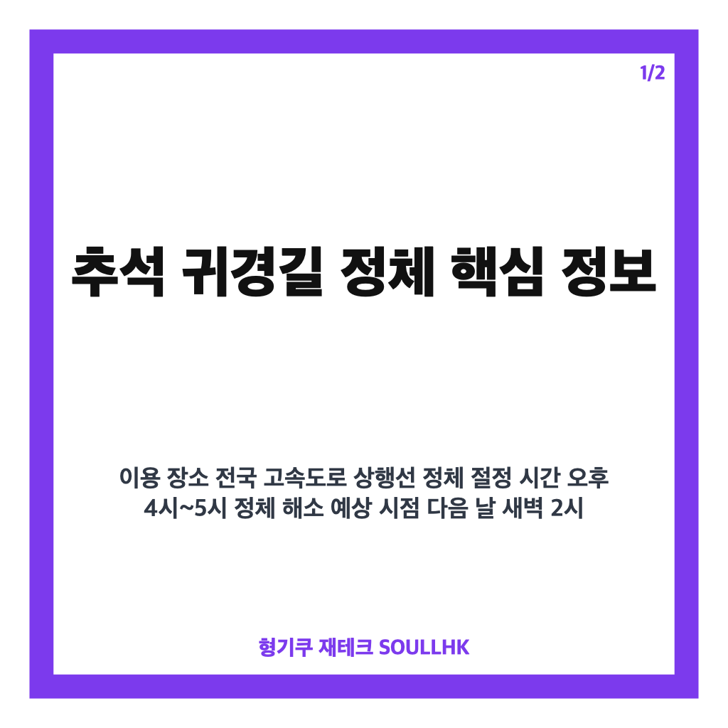 추석 귀경길 정체 오후 4~5시 절정&hellip;부산에서 서울까지 약 5시간 소요 전망 카드뉴스 1