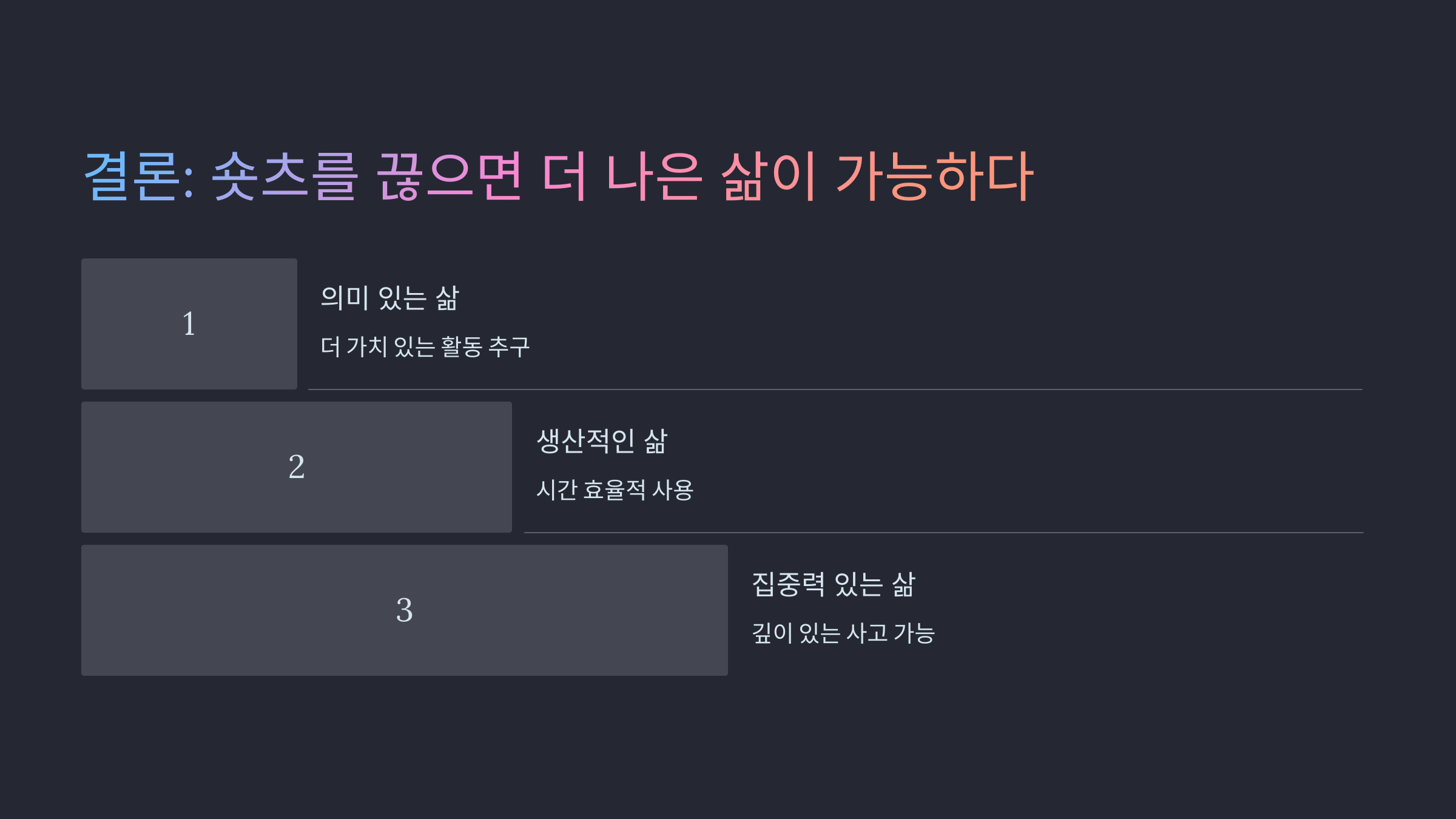 결론 숏츠를 끊으면 더 나은 삶이 가능하다