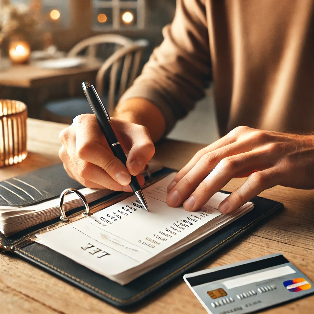 레스토랑에서 팁 계산하는 모습