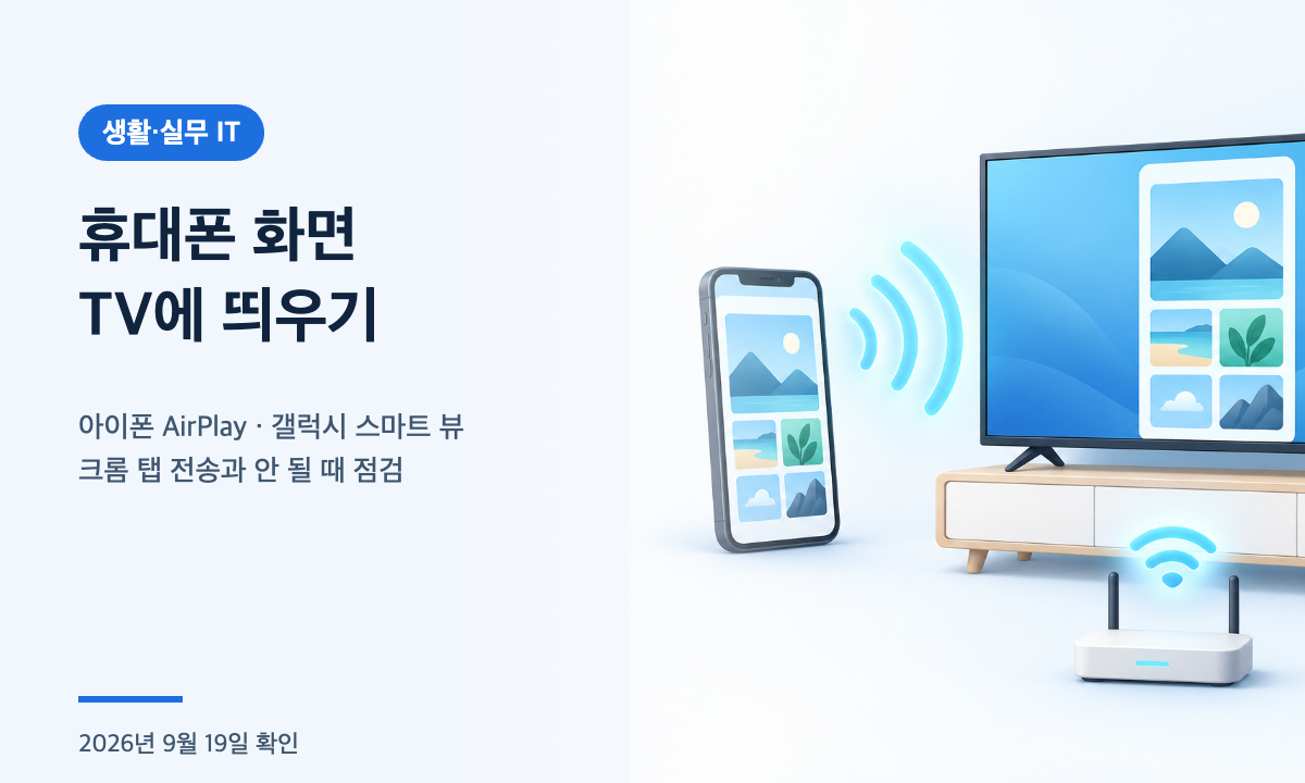 아이폰과 갤럭시 화면을 TV에 미러링하는 방법을 정리한 대표 이미지