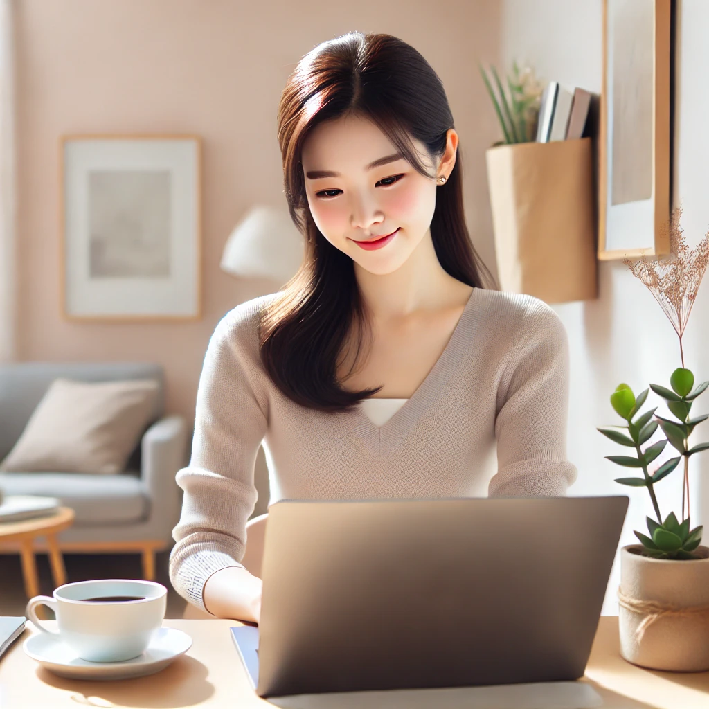 블로그 조회수 보며 기뻐하는 여자