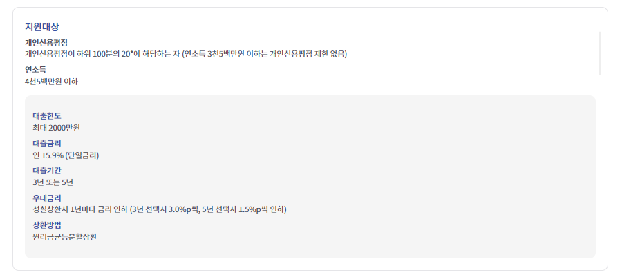 햇살론 지원자격 및 지원내용