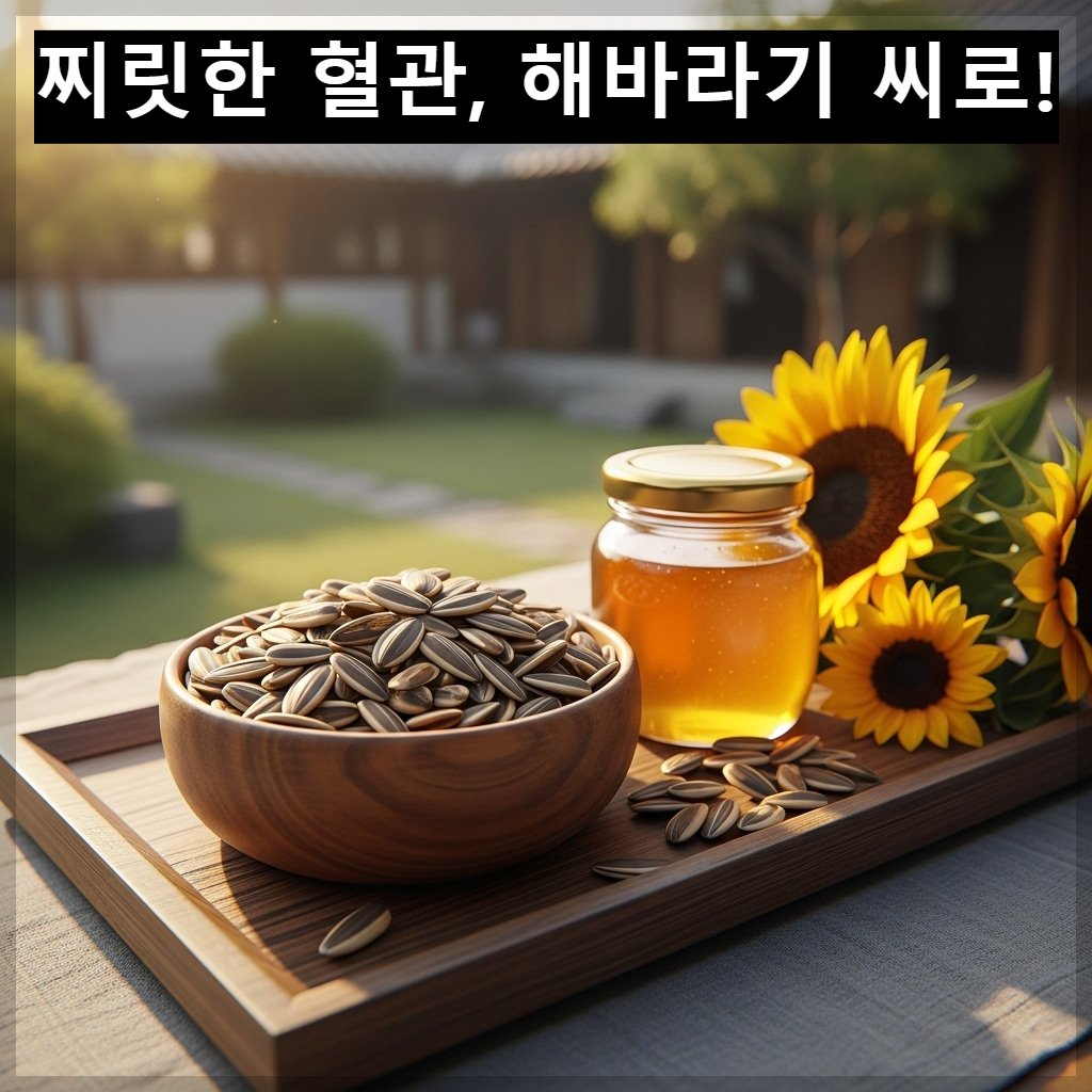 한국 전통 주방 소반 위에 놓인 깨끗하게 손질된 해바라기 씨앗들과 고소하게 볶아진 견과류 믹스의 건강한 모습