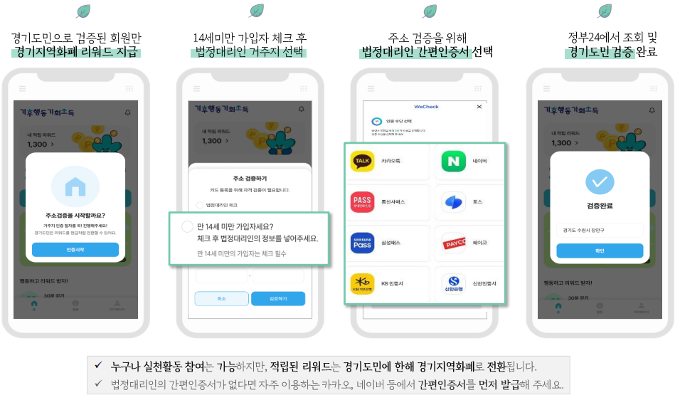 경기도 기후행동 기회소득 경기도민 주소검증 14세미만